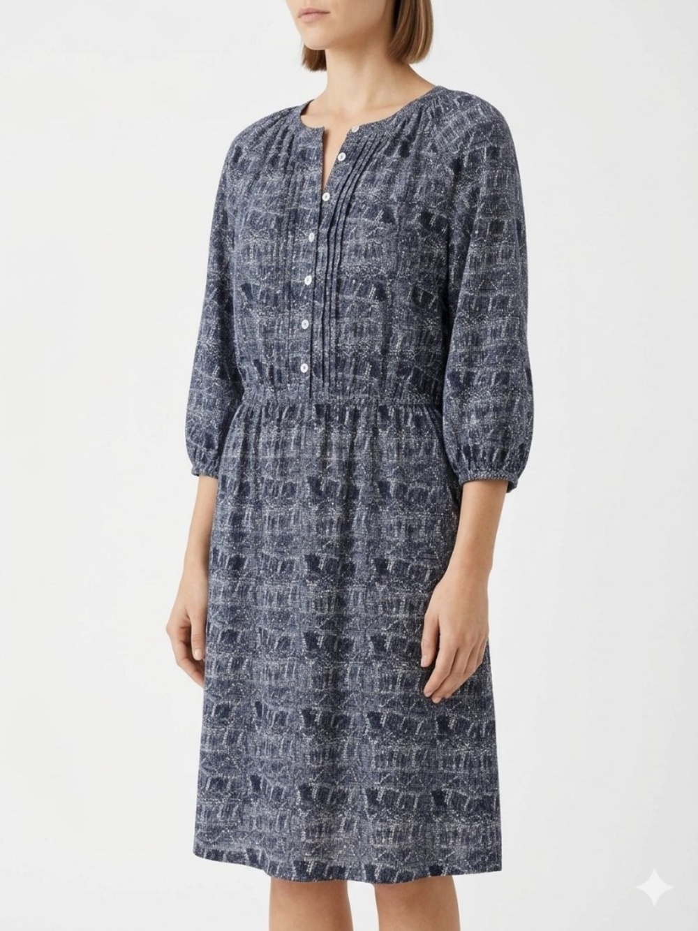 DR2 Black White Abstract Print Pleated Peasant Midi Dress 1X boho office modest